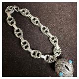 Floral Motif Small Puff Mariner Chain Single Turqu