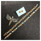 Sterling Silver Amber Dragonfly Brooch Earrings an