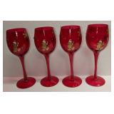 4 Christmas Santa Mickey Glass 9" Red Goblets