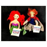 Set of (2) Disney Plush Bean Bag Dolls Ariel and P