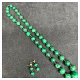 Natural Malachite Bead Necklace and Earrings Set 1