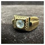 Men's Gold-Plated Ring with Clear Faceted Stone