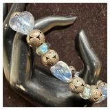 Blue Glass Heart and Round Shaped Beads with Sterl