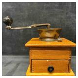 Vintage Wooden Hand Crank Wood Coffee Grinder