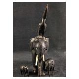 Vintage Wood Carved Elephants with Bone Detailing