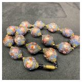 Venetian Murano Glass Lamp Work Fiorato Blue Bead