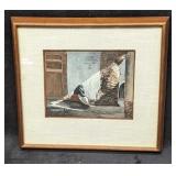 Vintage Original Watercolor On Board Old Lady