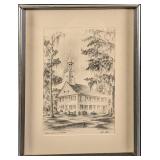 Vintage Framed Alec Stern Etching Midway Church