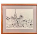 Framed Hand Signed Pen And Ink Print Temple Cathed