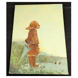 Small Original Acrylic On Canvas Child With Umbrel