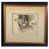 Reinhold RH Palenske Signed Etching Deer In Woods