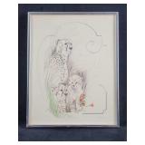 Lithograph of Mother Cheetah and Her Cubs by Tara