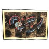 Vintage Asian Byobu Screen with Dragon Painting