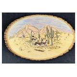 Vintage Wood Slab Art Deer Running