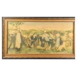 Framed Aquatint After George Mason of "Harvest Moo