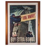 Original Vintage Framed WWII Fire Away U.S.S. Dora
