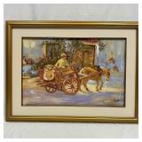 Boy Riding a Donkey Cart Painting by Rosi VI-98 Fr