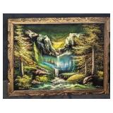 Vintage Black Velvet Mountain Waterfall Scenic Pai