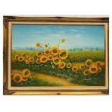 Vintage 3-D Sunflower Painting on Canvas C. Benoit