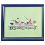 Framed Fishermen On Boat Cross Stich