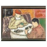 Vintage Framed Original Acrylic On Canvas Meeting