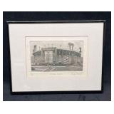 Black & White Ink Etching Of Memorial Stadium Sign