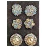 Silver Tone Clear Bead Rhinestone Set Of 3 Clip On
