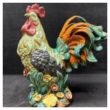 Large Hand Painted Ceramic Rooster Figurine with F