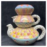 MacKenzie Childs 3 Piece Stacking Tea Set Servewar