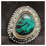 Malachite Green Black Stone Israel 925 Sterling Si