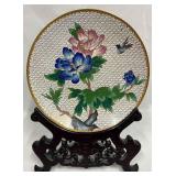 Vintage Chinese White Cloisonne Plate & Display S