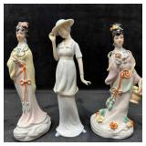 Porcelain Ceramic Figurines Geisha Women and Blue