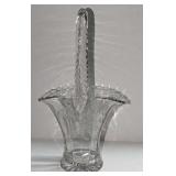 Vintage 10" Etched Floral Handled Glass Basket Vas