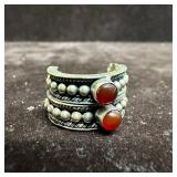 Red Garnet Stone Silver Braided Rope Design Earrin