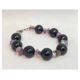 Amethyst Natural Stone Bead Bracelet Toggle Clasp