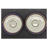 2 Vintage Retired Gold & Cobalt Blue Edge Saucers