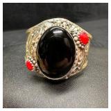 Large Black Oval Stone Sterling Cuff