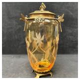 Castilian Art Nouveau Style Amber Glass Lidded Vas