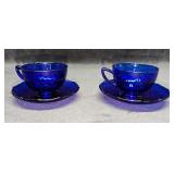 2 Cobalt Blue Glass Cup And Saucers B