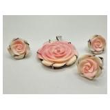 Carved Shell Sterling Ring, Pendant, Earring Set