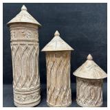 Three Carved Wood Resin Canisters with Lids Dragon