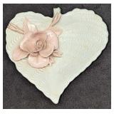 Vintage Nuova Capodimonte Rose Heart Shaped Dish