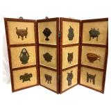 Vintage Asian 4 Panel Screen with Carved Inlays