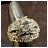 10K White Gold Three Stone Diamond Ring Wedding En