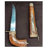 Vintage Wood Sheath Carved Pistol Shaped Knife
