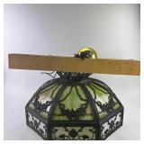 Antique Octagonal Slag Glass Green White Panel Han