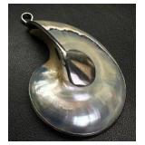 Sterling Mother of Pearl Ammonite-Shaped Pendant