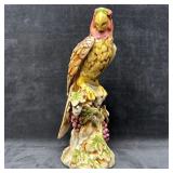 Medium Hand-Painted Ceramic Parrot Figurine on Tre