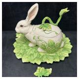 Fitz and Floyd Rabbit Tureen  Deep Covered Dish Le