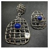 Large Asymmetric Silver Lapis Earrings